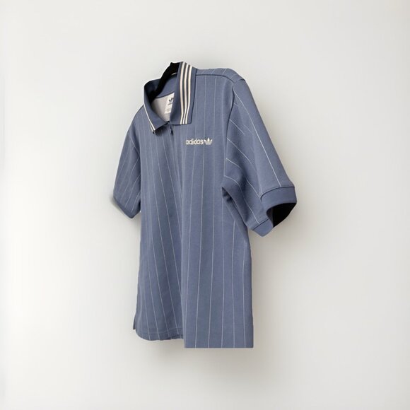 adidas Originals Blue Collared Shirt With Quarter zip And Stripes - Picture 7 of 8